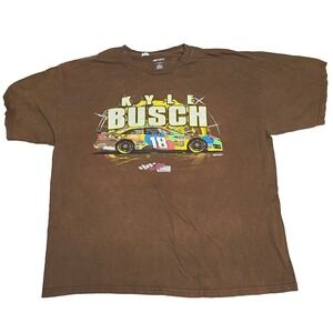 Kyle Busch Nascar M&M's Shirt Brown Short Sleeve Crew‎ Neck Mens XXL